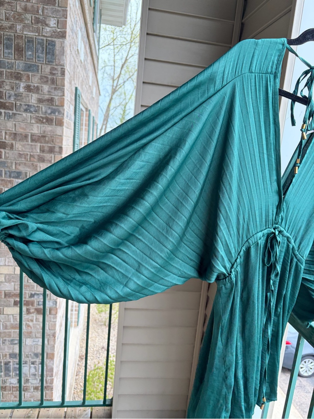 🆕🌲Free People Emerald Boho Mini Dress Tie Front Flowy Tunic Festival Resort XS - Picture 8 of 16